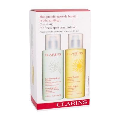 Clarins Cleansing Milk With Alpine Herbs Set Darilni set čisticí mléko 400 ml + čisticí voda Toning Lotion 400 ml poškodovana škatla