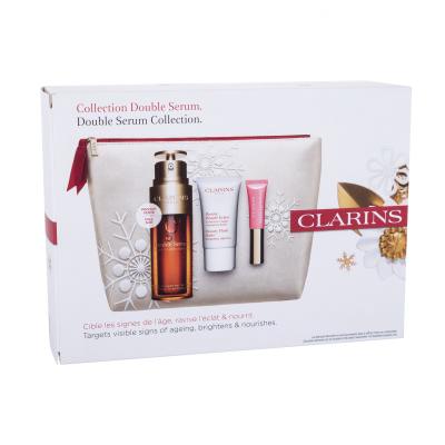Clarins Double Serum Collection Darilni set pleťové sérum Double Serum 50 ml + pleťový balzám Beauty Flash Balm 15 ml + lesk na rty Natural Lip Perfector 5 ml 01 Rose Shimmer + kosmetická taška poškodovana škatla