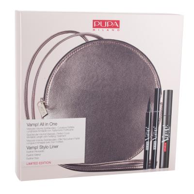 Pupa Vamp! All In One Darilni set maskara Vamp! All In One 9 ml + svinčnik za oči Vamp! Stylo Liner 1,5 ml 100 Extra Black + torbica