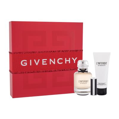 Givenchy L'Interdit Darilni set parfumska voda 80 ml + losjon za telo 75 ml + šminka Le Rouge 1,5 g 333 L´Interdit poškodovana škatla