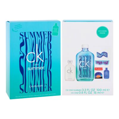 Calvin Klein CK One Summer 2021 Darilni set toaletna voda 100 ml + toaletna voda CK One 15 ml + nalepke