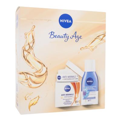 Nivea Beauty Age Darilni set dnevna krema za obraz Anti-Wrinkle + Contouring SPF30 50 ml + odstranjevalec ličil za oči Cornflower 125 ml