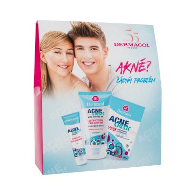 Dermacol AcneClear Darilni set gel-krema za obraz AcneClear 50 ml + čistilni gel za obraz AcneClear 150 ml + maska za obraz AcneClear 2 x 8 g poškodovana škatla