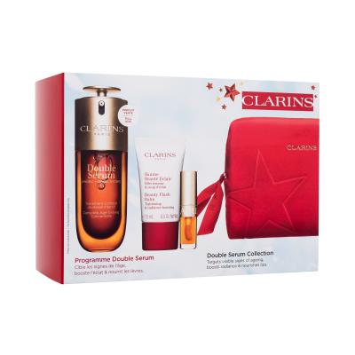 Clarins Double Serum Collection Darilni set serum za obraz Double Serum 50 ml + balzam za obraz Beauty Flash Balm 15 ml + olje za ustnice Lip Comfort Oil 1,4 ml 01 Honey + kozmetična torbica