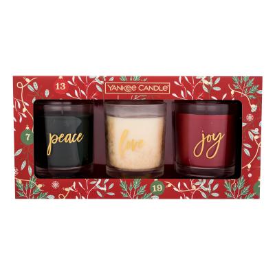 Yankee Candle Countdown To Christmas Darilni set svíčka Peace 226 g + svíčka Love 226 g + svíčka Joy 226 g poškodovana škatla