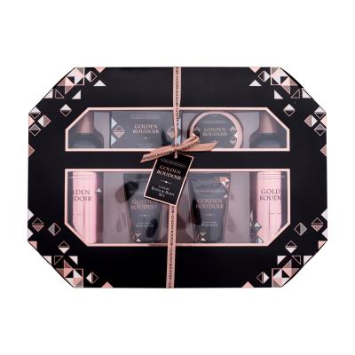 The Indulgent Bathing Co. Golden Boudoir Luxury Bath & Body Set Darilni set gel za prhanje Salted Caramel Body Wash 300 ml + trdo milo Salted Caramel Soap Bar 50 g + maslo za telo Salted Caramel Body Butter 100 ml + tělový peeling Salted Caramel Body Scrub 50 ml + losjon za telo Salted Caramel Body 