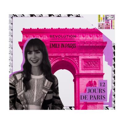 Makeup Revolution London Emily In Paris 12 Jours De Paris Advent Calendar Darilni set senčilo za oči 3 kos + maskara 1 kos + aplikator za ličenje 1 kos + fiksirni sprej 1 kos + šminka 2 kos + podlaga za ličila 1 kos + umetne trepalnice 1 par + črtalo za ustnice 2 kos