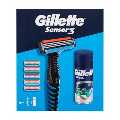 Gillette Sensor3 Sensitive Darilni set brivnik Sensor3 1 kos + nadomestne britvice Sensor3 5 kos + gel za britje Series Shave Gel Soothing Aloe Vera 75 ml