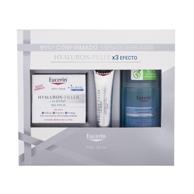 Eucerin Hyaluron-Filler + 3x Effect Darilni set dnevna krema za obraz Hyaluron-Filler 3x Effect 50 ml + micelarna vodica DermatoClean Hyaluron Micellar Water 100 ml + krema za okoli oči Hyaluron-Filler 3x Effect 15 ml