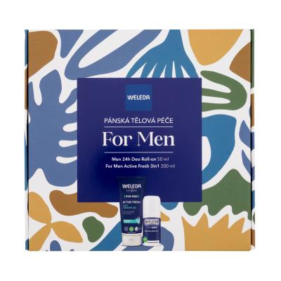 Weleda For Men Darilni set gel za prhanje For Men Active Fresh 3in1 200 ml + deodorant For Men 24h Deo Roll-On 50 ml