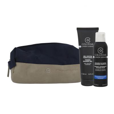 Collistar Uomo Perfect Adherence Shaving Foam Kit Darilni set pena za britje Men Perfect Adherence Shaving Foam 200 ml + gel za prhanje Men Toning Shower Gel 250 ml + kozmetična torbica