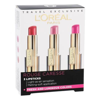 L'Oréal Paris Shine Caresse Darilni set šminka 4 g + šminka 4 g 01 Fashionista Pink + šminka 4 g 202 Impulsive Fuchsia
