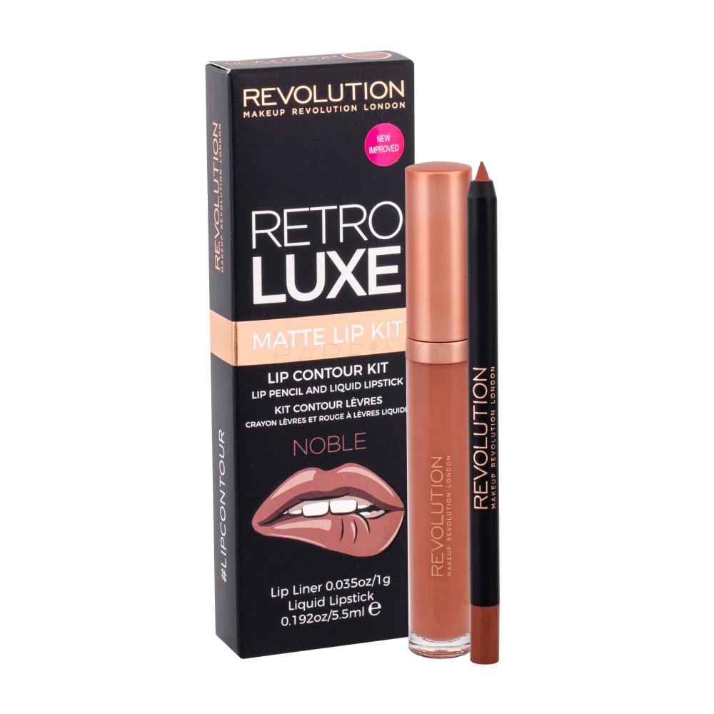 Makeup Revolution London Retro Luxe Matte Lip Kit Darilni set tekoča šminka 5,5 ml + konturing črtalo za oči 1 g