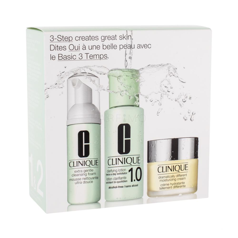 Clinique Dramatically Different Moisturizing Cream Darilni set dnevna nega kože Dramatically Different Moisturizing Cream 30 ml + čistilna pena Extra Gentle Cleansing Foam 45 ml + čistilna vodica 100 ml