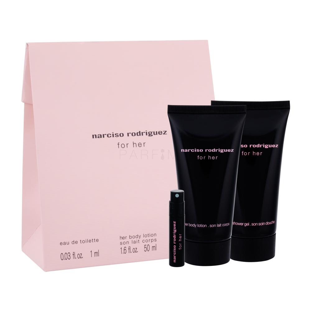 Narciso Rodriguez For Her Darilni set toaletna voda 1 ml + losjon za telo 50 ml + krema za prhanje 50 ml