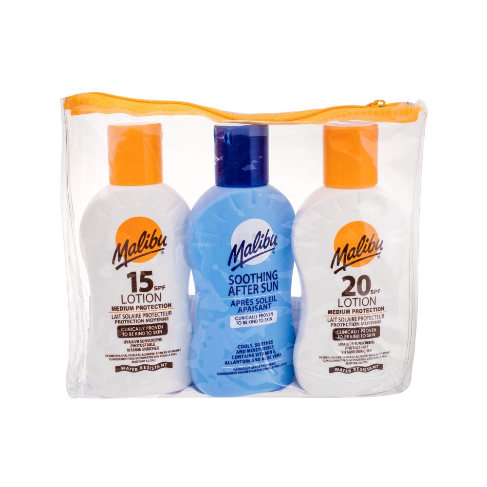 Malibu Lotion SPF20 Darilni set mleko za sončenje SPF20 100 ml + mleko za sončenje SPF15 100 ml + mleko po sončenju 100 ml