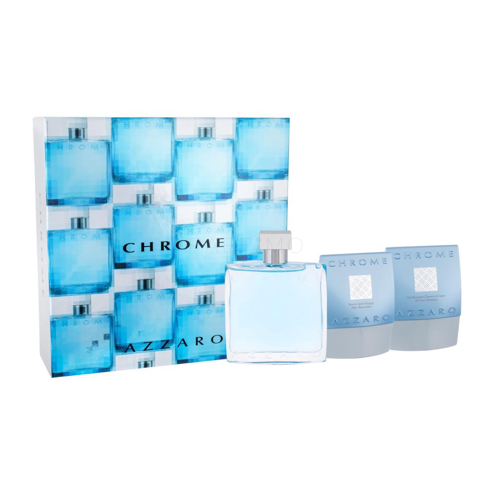 Azzaro Chrome Darilni set toaletna voda 100 ml + balzam po britju 75 ml + gel za prhanje 75 ml