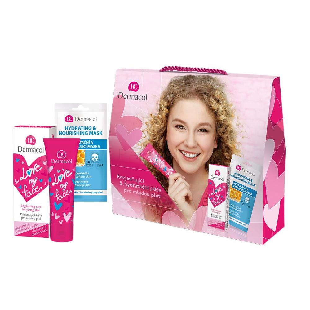 Dermacol Love My Face Brightening Care Darilni set dnevna nega za obraz 50 ml + maska za obraz Hydrating & Nourishing 15 ml