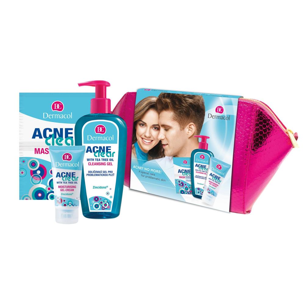 Dermacol AcneClear Cleansing Gel Darilni set gel 200 ml + vlažilna krema 50 ml + maska 2 x 8 g + kozmetična torbica