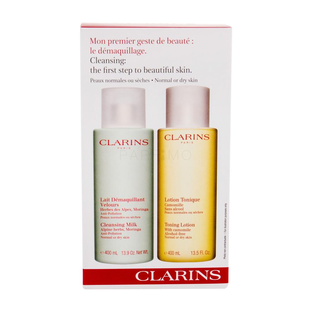 Clarins Cleansing Milk With Alpine Herbs Set Darilni set čistilno mleko 400 ml + čistilna vodica 400 ml
