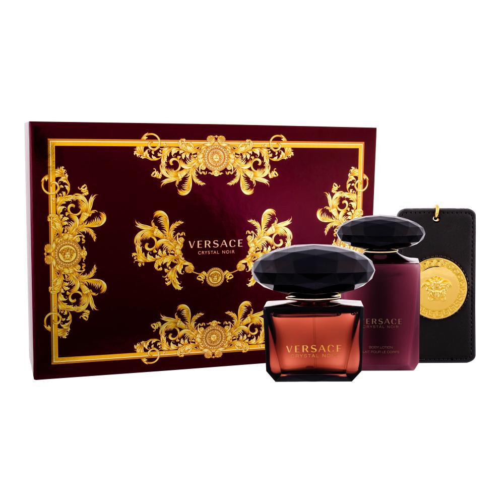Versace Crystal Noir Darilni set parfumska voda 90 ml + losjon za telo 100 ml + označevalec prtljage