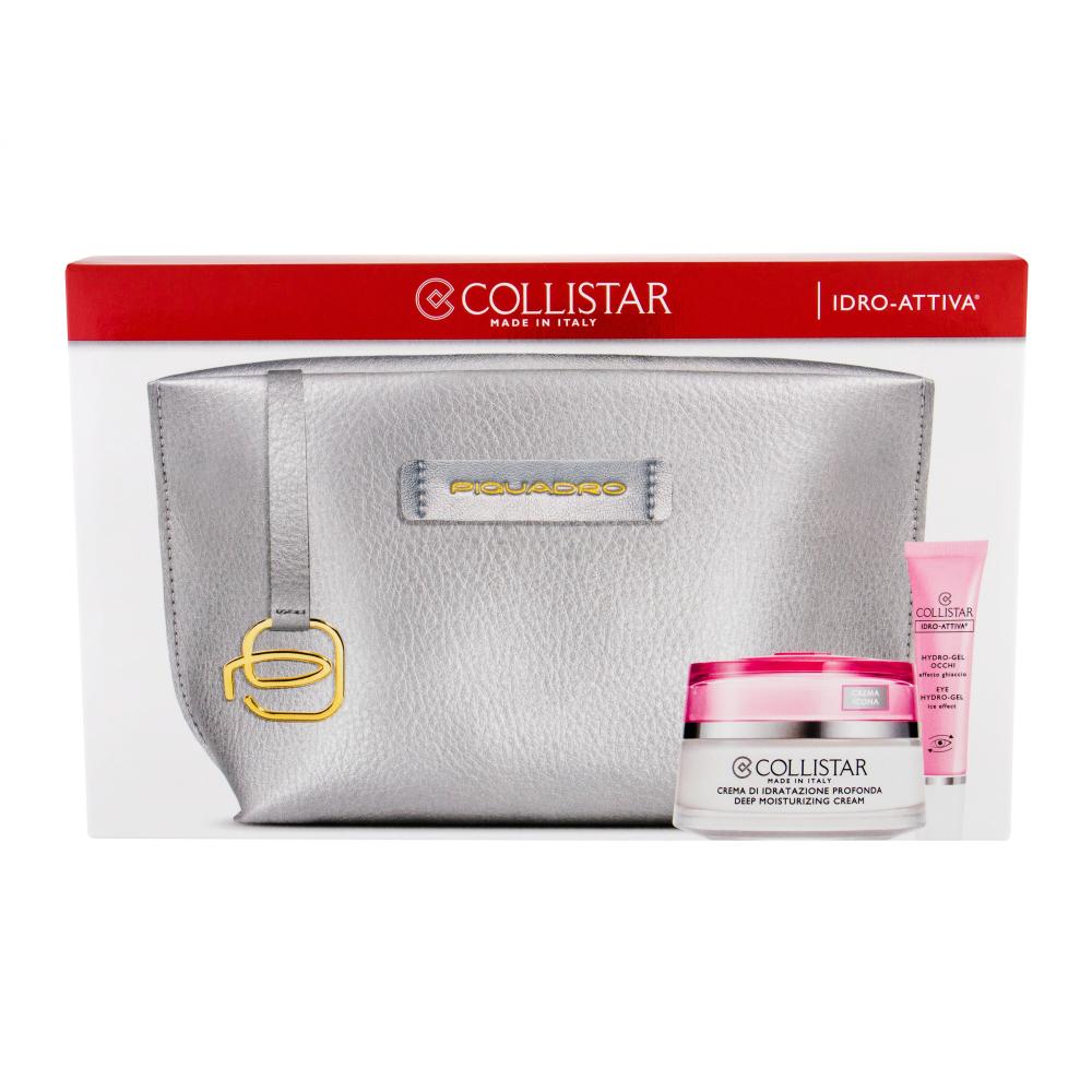Collistar Idro-Attiva Deep Moisturizing Cream Darilni set vlažilna krema 50 ml + krema za okoli oči Eye Hydro-Gel 15 ml + kozmetična torbica Piquadro poškodovana škatla