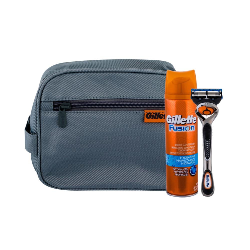Gillette Fusion Proglide Flexball Darilni set brivnik z enim rezilom 1 kos + gel za britje Hydrating 200 ml + kozmetična torbica poškodovana embalaža