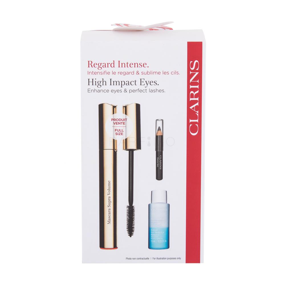 Clarins Mascara Supra Volume Darilni set maskara 8 ml + odstranjevalec ličil za oči 10 ml + svinčnik za oči Crayon Khol 0,39 g 01 Carbon Black