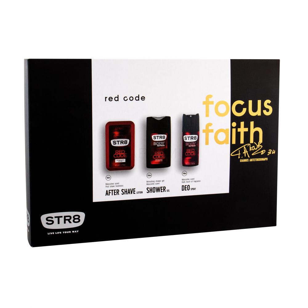 STR8 Red Code Darilni set vodica po britju 50 ml + deodorant 150 ml + gel za prhanje 250 ml