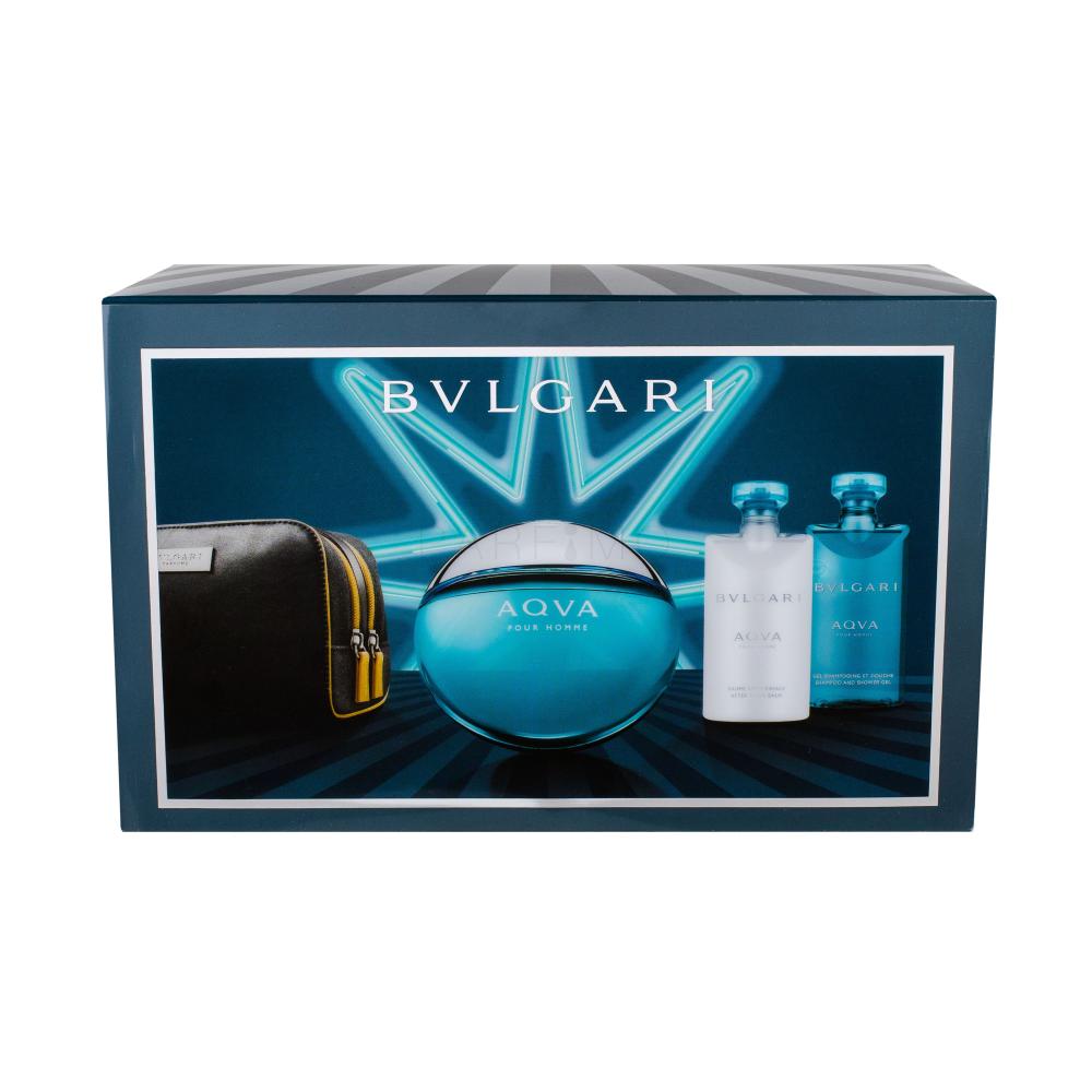 Bvlgari Aqva Pour Homme Darilni set toaletní voda 100 ml + sprchový gel 75 ml + balzám po holení 75 ml + kosmetická taška poškodovana škatla