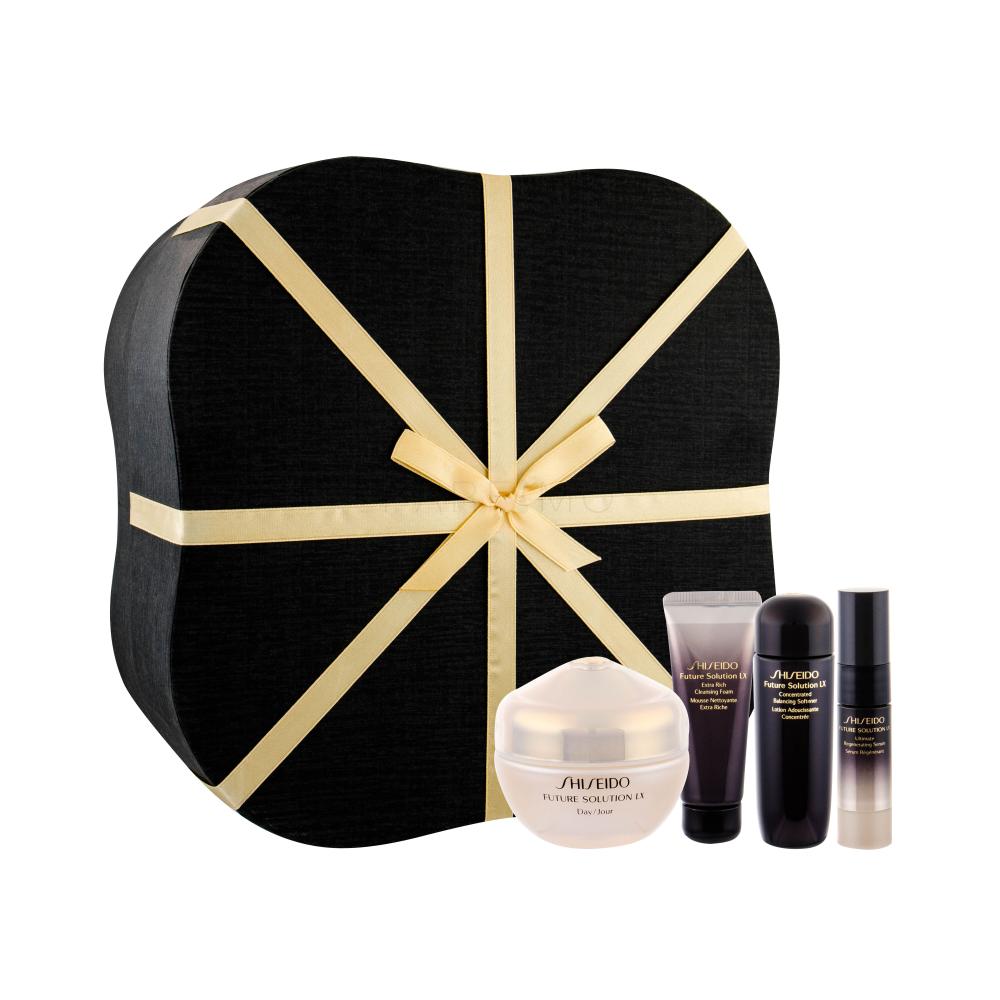 Shiseido Future Solution LX Total Protective SPF 15 Darilni set dnevna krema za obraz SPF15 50 ml + serum za obraz 5,6 ml + čistilna pena 15 ml + vodica za obraz 25 ml