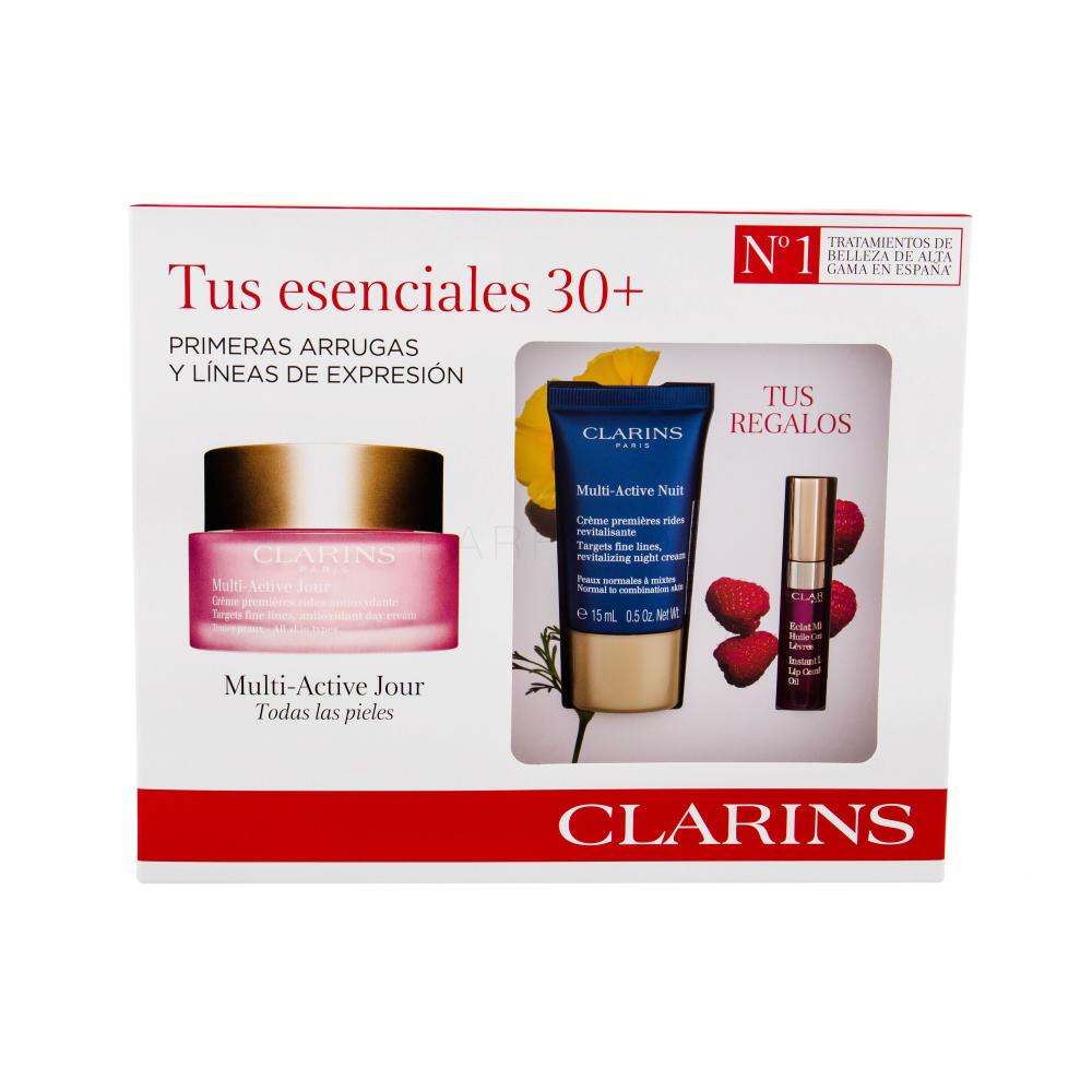 Clarins Multi-Active Darilni set denní pleťový krém 50 ml+ noční pleťový krém Multi-Active Nuit 15 ml + lesk na rty Comfort Oil 2,8 ml 02 poškodovana škatla