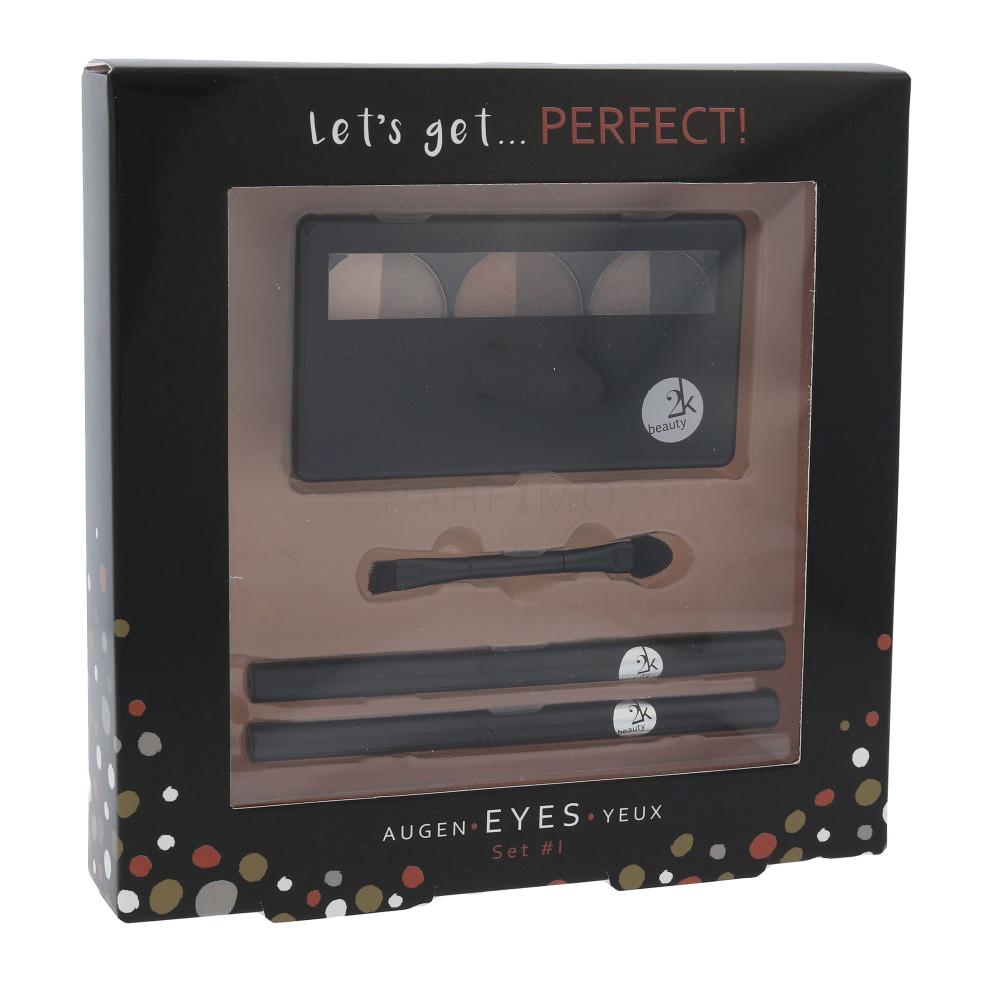 2K Let´s Get Perfect! Darilni set paletka senčil za oči 6,6 g + aplikator za senčilo 1 kos + svinčnik za oči 0,2 g 086 + svinčnik za oči 0,2 g 096 poškodovana škatla