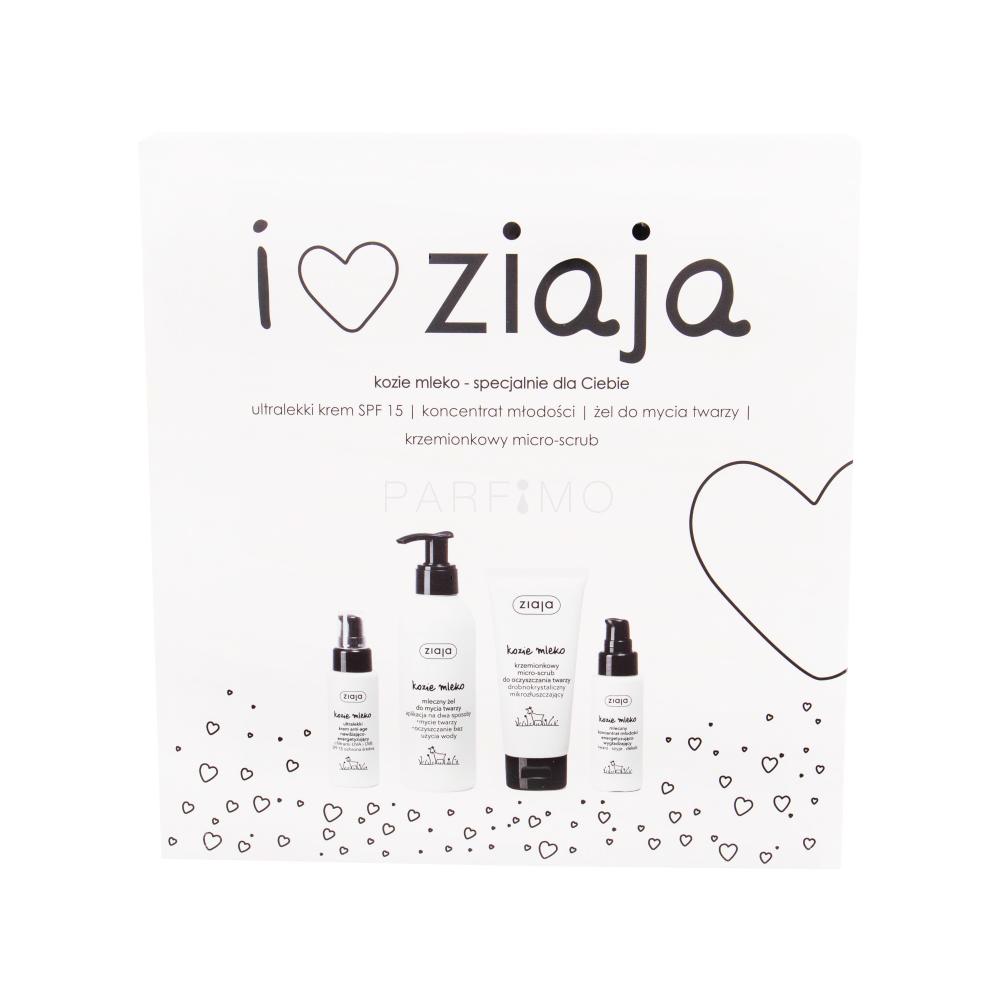 Ziaja Goat´s Milk Ultralight Face Cream SPF15 Darilni set denní pleťový krém SPF15 50 ml + pleťové sérum 50 ml + čisticí gel 200 ml + pleťový peeling 75 ml poškodovana škatla