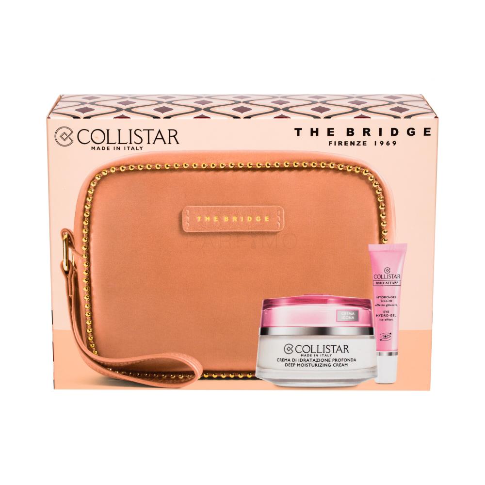Collistar Idro-Attiva Deep Moisturizing Cream Darilni set dnevna nega za obraz 50 ml + nega za oči Eye Hydro-Gel 8,5 ml + kozmetična torbica The Bridge
