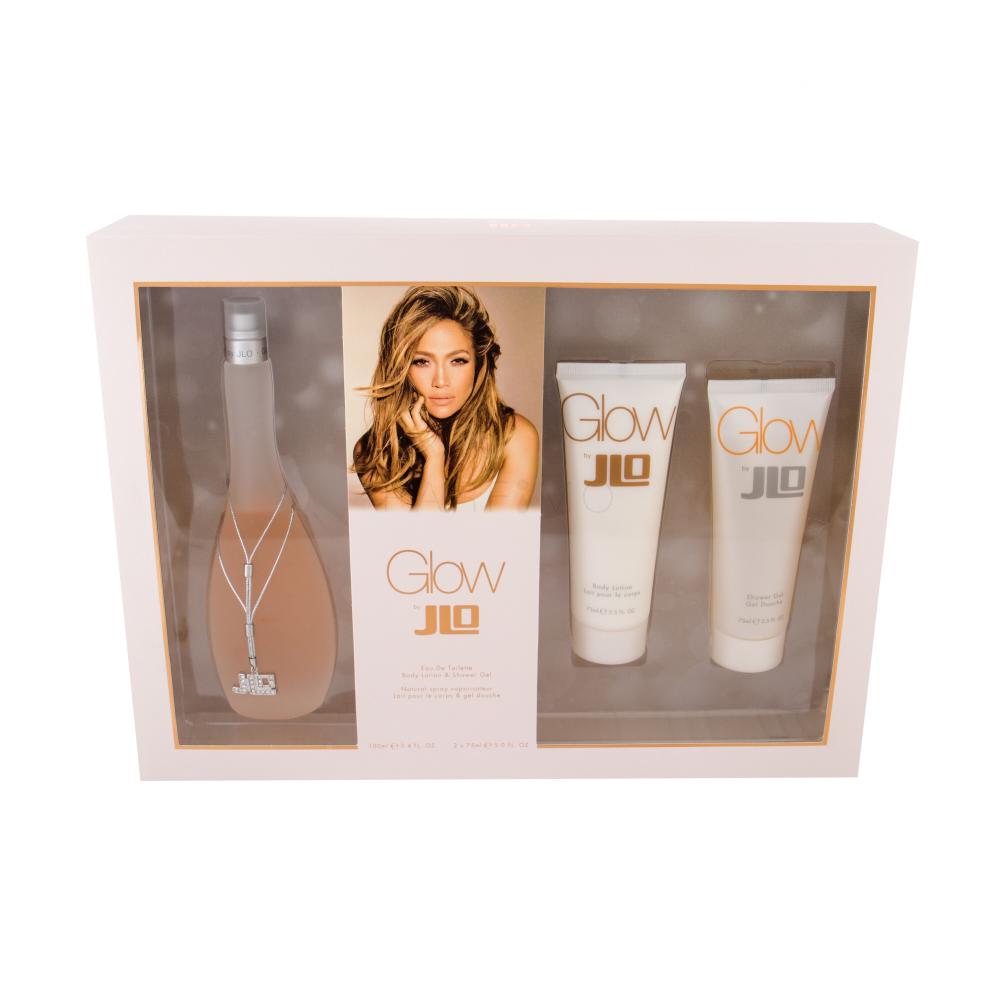 Jennifer Lopez Glow By JLo Darilni set toaletna voda 100 ml + losjon za telo 75 ml + gel za prhanje 75 ml poškodovana škatla