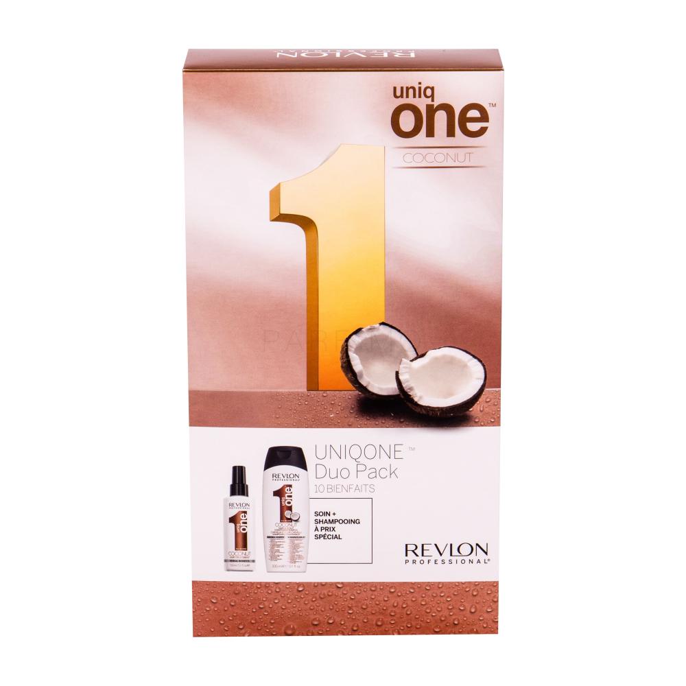 Revlon Professional Uniq One Coconut Darilni set neoplachovací maska na vlasy 150 ml + šampon 300 ml poškodovana škatla
