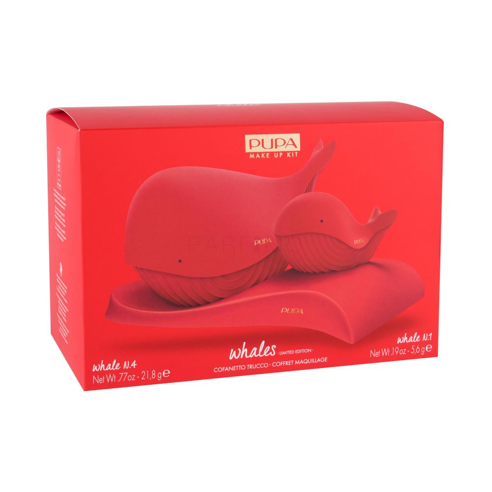 Pupa Whales Darilni set set ličil Pupa Whale 4 21,8 g + set ličil Pupa Whale 1 5,6 g + stojalo 1 kos