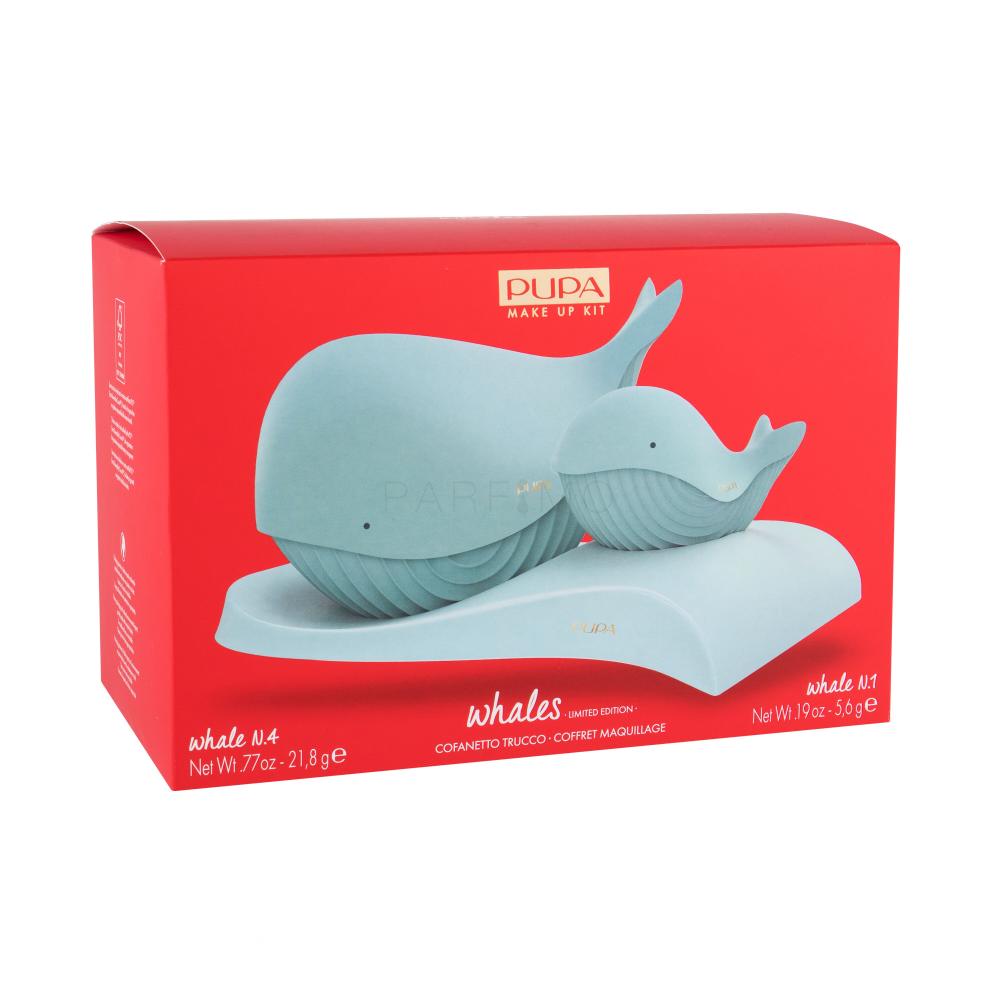 Pupa Whales Darilni set set ličil Pupa Whale 4 21,8 g + set ličil Pupa Whale 1 5,6 g + stojalo 1 kos