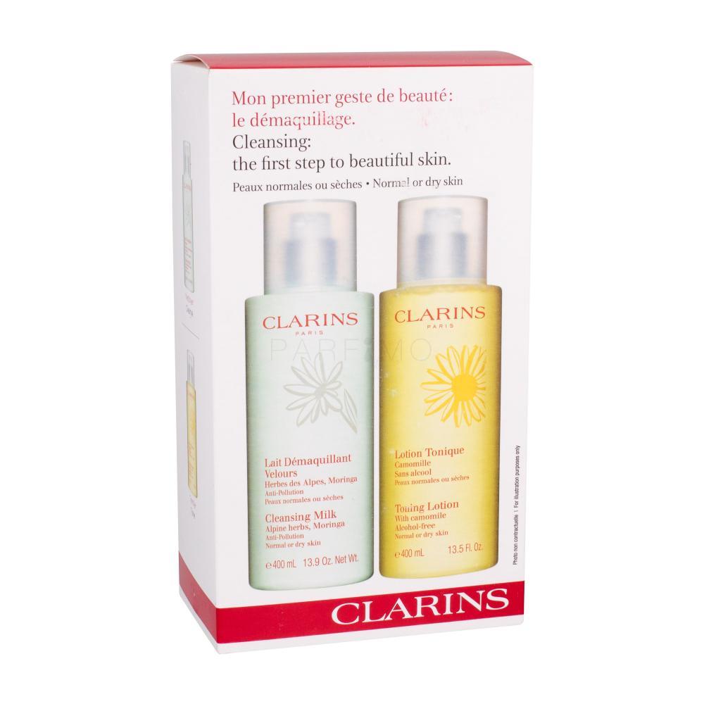 Clarins Cleansing Milk With Alpine Herbs Set Darilni set čisticí mléko 400 ml + čisticí voda Toning Lotion 400 ml poškodovana škatla