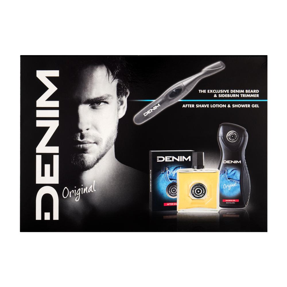 Denim Original After Shave Darilni set vodica po britju 100 ml + gel za prhanje 250 ml + strižnik brade poškodovana škatla