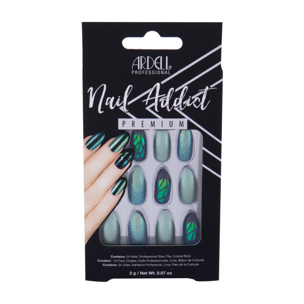 Ardell Nail Addict Premium Umetni nohti za ženske Odtenek Green Glitter Chrome Set