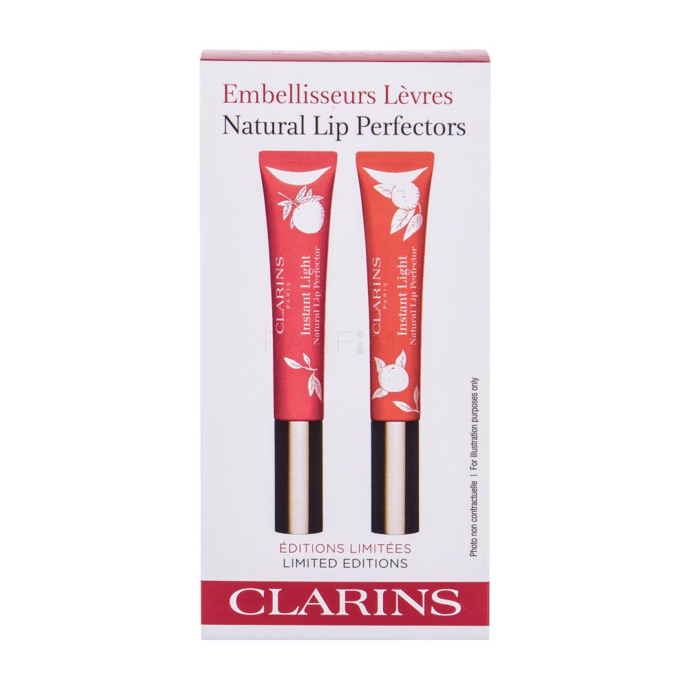 Clarins Instant Light Natural Lip Perfector Darilni set sijaj za ustnice 12 ml + sijaj za ustnice 14 Juicy Mandarin 12 ml