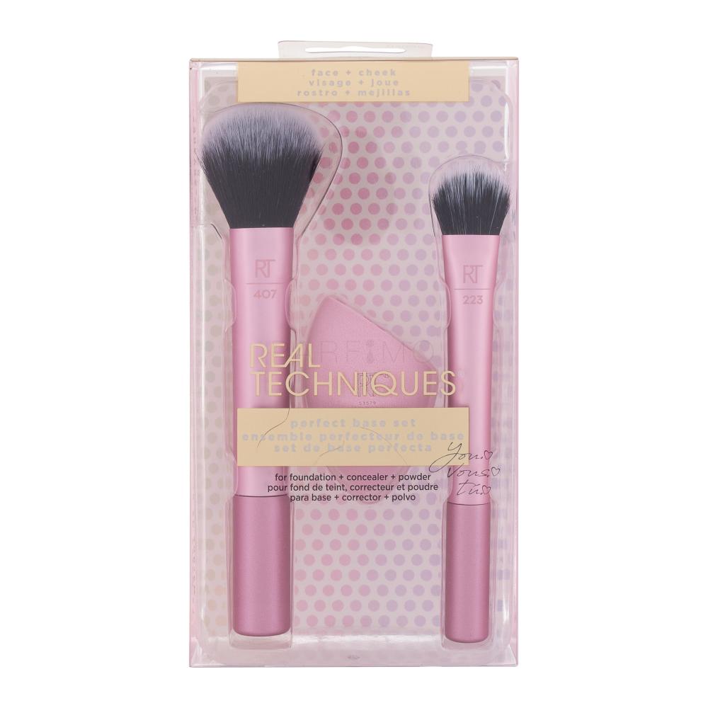 Real Techniques Perfect Base Set Darilni set kozmetični čopič Powder RT 201 + kozmetični čopič Blurring Concealer RT 223 + gobica za ličila Miracle Complexion Sponge