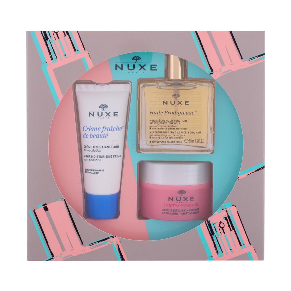 NUXE Les Essentiels Visage Darilni set dnevna krema Creme Fraiche de Beauté 30 ml + suho olje Huile Prodigieuse 50 ml + maska za obraz Insta Masque 50 ml