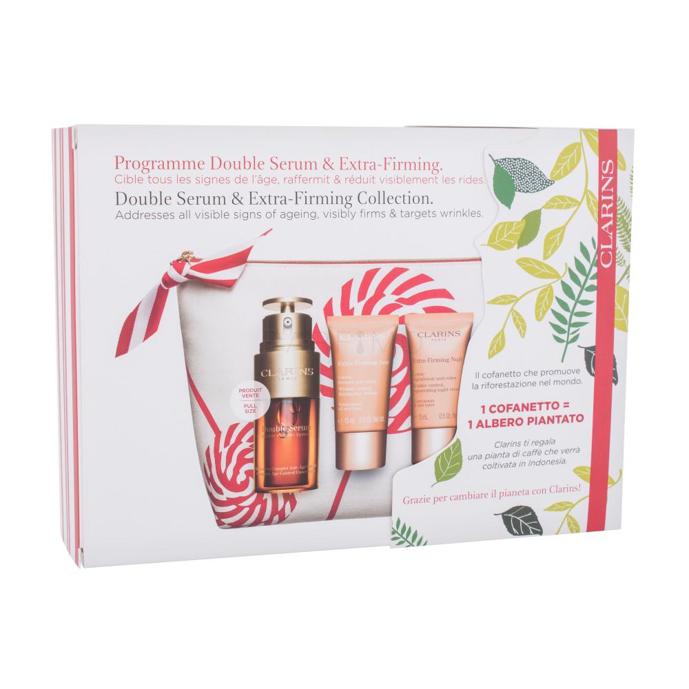 Clarins Double Serum & Extra-Firming Collection Darilni set serum Double Serum 30 ml + dnevna krema Extra-Firming Day 15 ml + nočna krema Extra-Firming Night 15 ml + kozmetična torbica