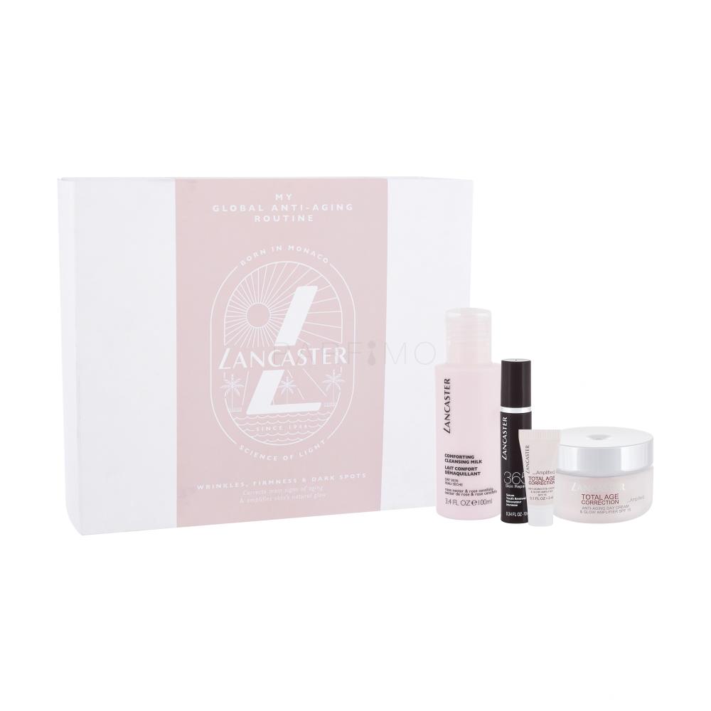 Lancaster Total Age Correction My Global Anti-Aging Routine Darilni set dnevna krema Total Age Correction Anti-Aging Day Cream SPF15 50 ml + serum 365 Skin Repair 10 ml + čistilno mleko Comforting Cleansing Milk 100 ml + krema za okoli oči Total Age Correction Anti-Aging Eye Cream SPF15 3 ml