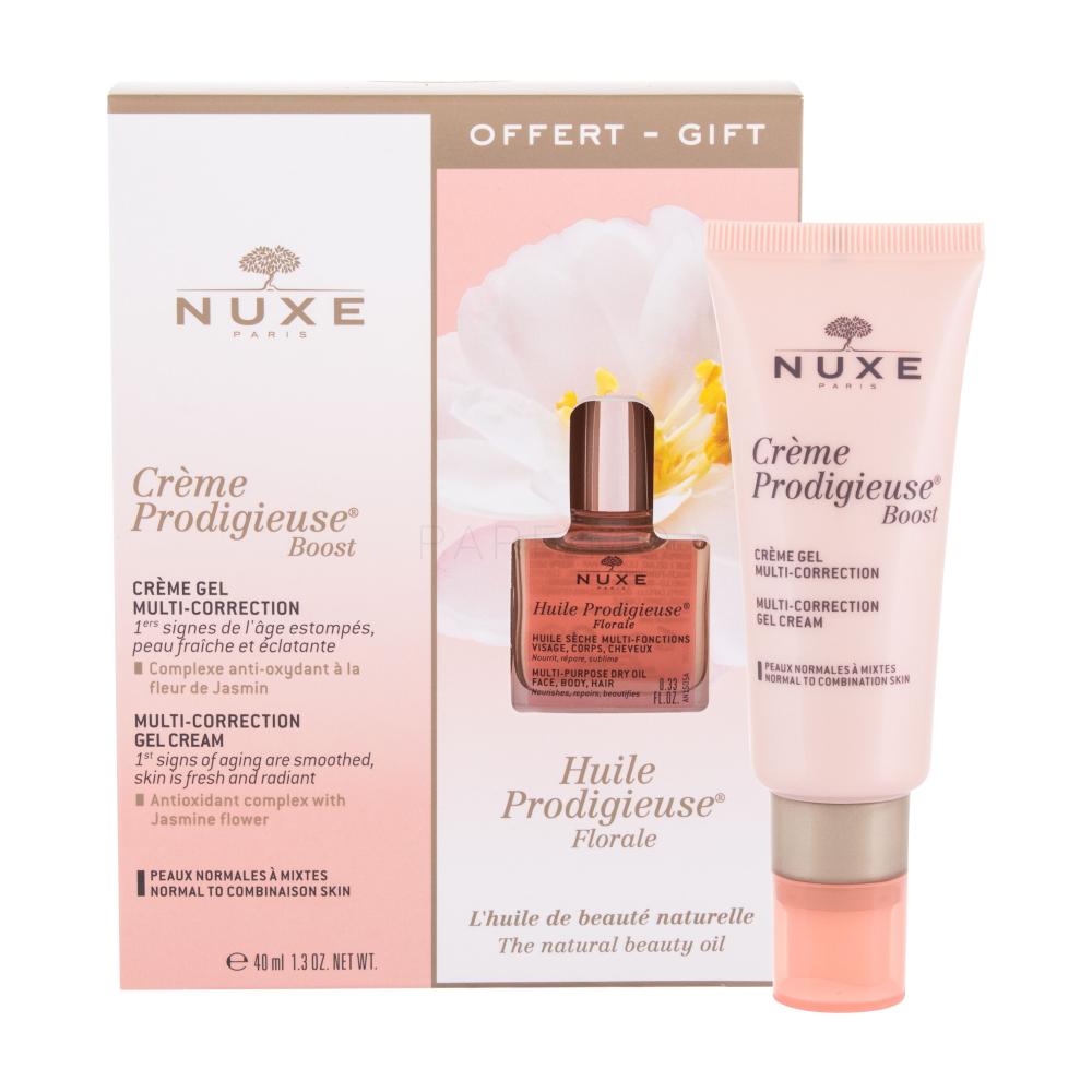 NUXE Crème Prodigieuse Boost Darilni set dnevna krema za obraz Creme Prodigieuse Boost Multi-Correction Gel Cream 40 ml + suho olje Huile Prodigieuse Florale 10 ml