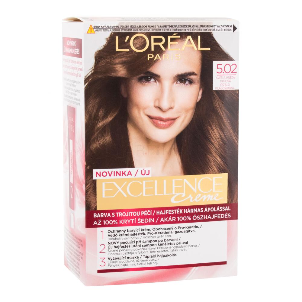 L'Oréal Paris Excellence Creme Triple Protection Barva za lase za ženske 48 ml Odtenek 5,02 Light Brown poškodovana škatla