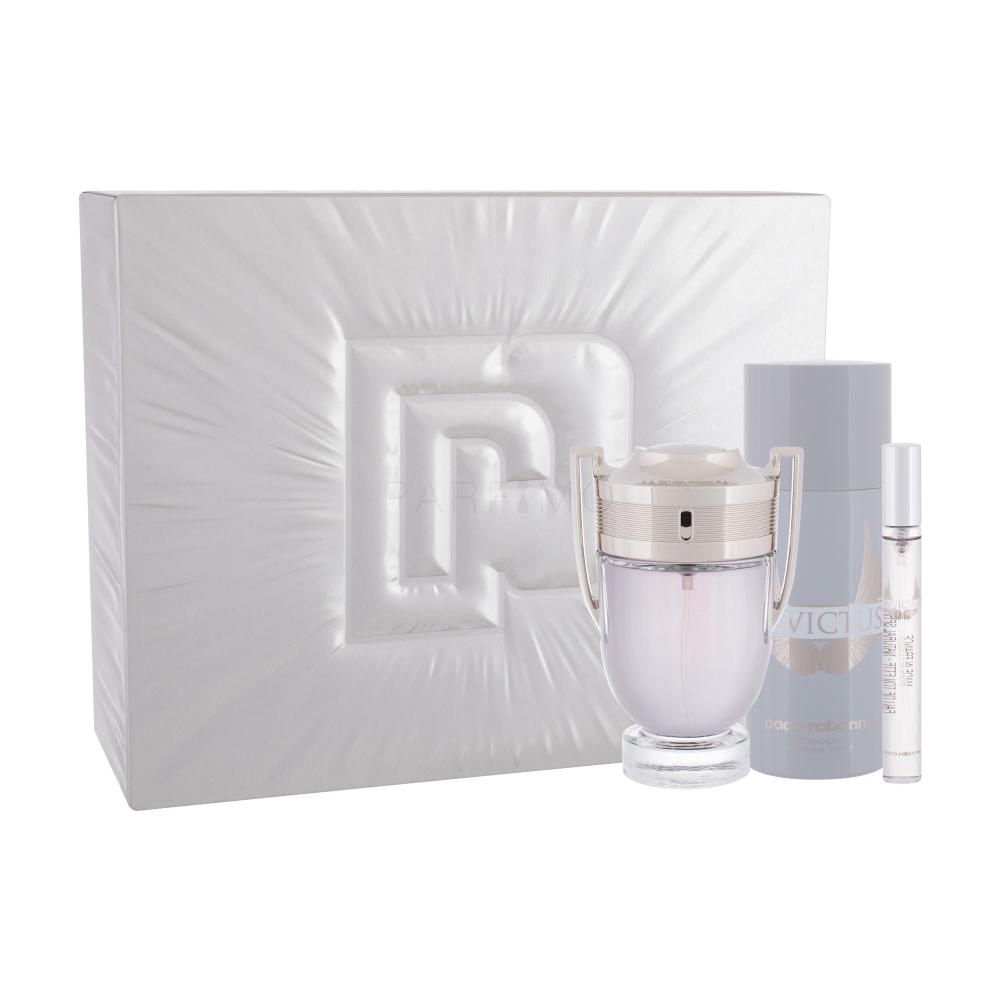 Paco Rabanne Invictus Darilni set toaletna voda 100 ml + deodorant 150 ml + toaletna voda 10 ml poškodovana škatla